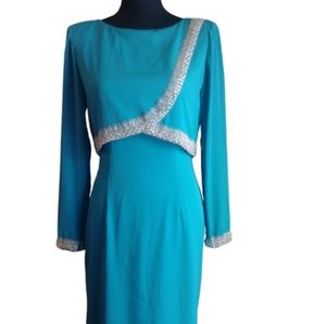 Vintage 90s Beaded Long Sleeve Party Dress